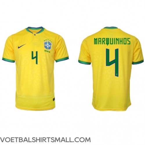 Brazilië Marquinhos #4 Voetbalkleding Thuisshirt WK 2022 Korte Mouwen